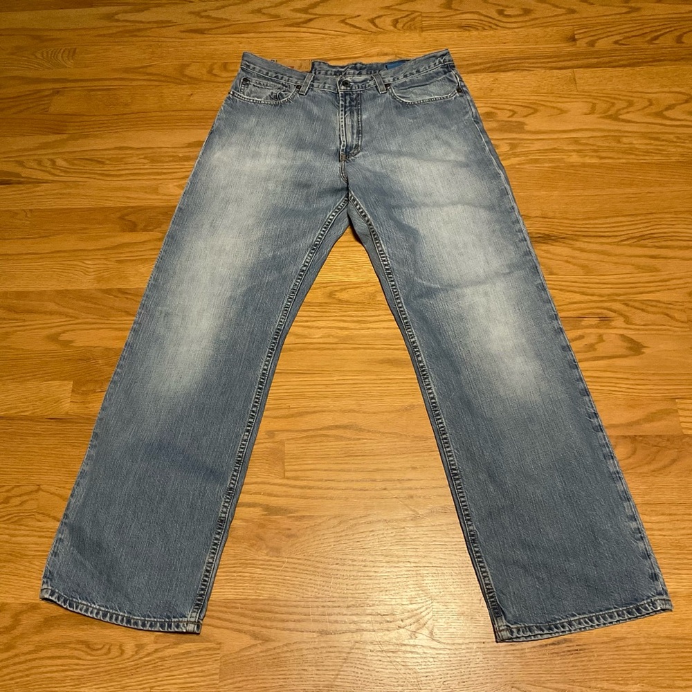 Men’s Gap 1969 Loose Straight Jeans. Faded Blue Denim. Intentional Distressing